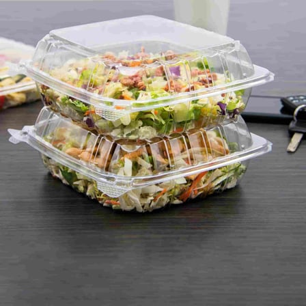 Dart ClearSeal C90PST1 Clear Hinged Lid PS Plastic Container with hinged container, 8 x 8 x 3.jpg