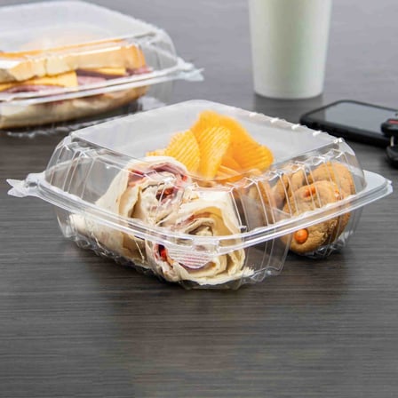 Dart ClearSeal C90PST3 3-Compartment Hinged Lid PS Plastic Container with food Inside, 8 x 8 x 3.jpg