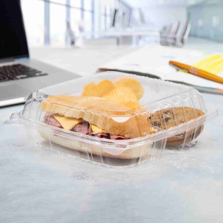 Dart ClearSeal C95PST3 Clear Hinged Lid Plastic Container with Food Inside in 3-Compartments , 8  x 9 x 3.jpg