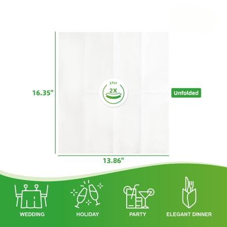 White 2-Ply Dinner Napkins 16.35" × 13.86" - (3000/Case)