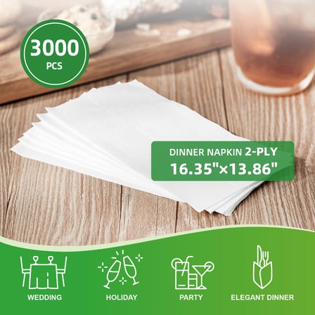 White 2-Ply Dinner Napkins 16.35" × 13.86" - (3000/Case)
