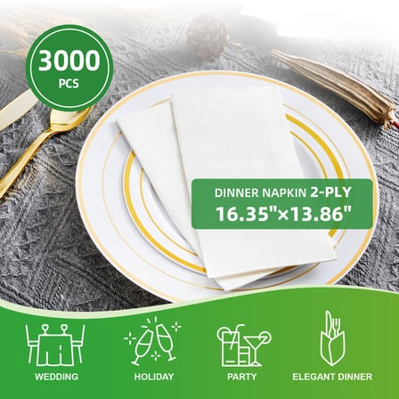 White 2-Ply Dinner Napkins 16.35" × 13.86" - (3000/Case)