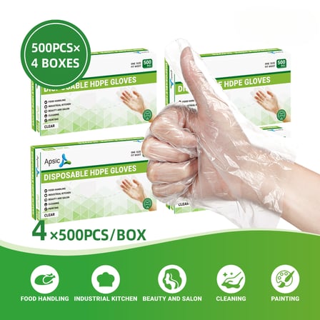 Clear Disposable HDPE Poly Food Service Gloves (One-Size)- 2000/Case
