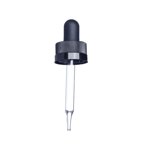 18-400 Black CRC Dropper with 66 mm Glass Pipette (Fits 0.5 oz Boston Round Bottle) - 1000/Case