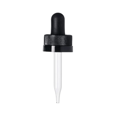 18-400 Black CRC Dropper with 68 mm Glass Pipette (Fits 0.5 oz Boston Round Bottle) - 1000/Case