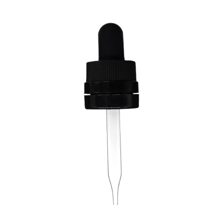 18-415 Black CRC Tamper Evident Dropper with 64mm Glass Pipette (Fits 15 ml Euro Round Bottle) - 2000/Case