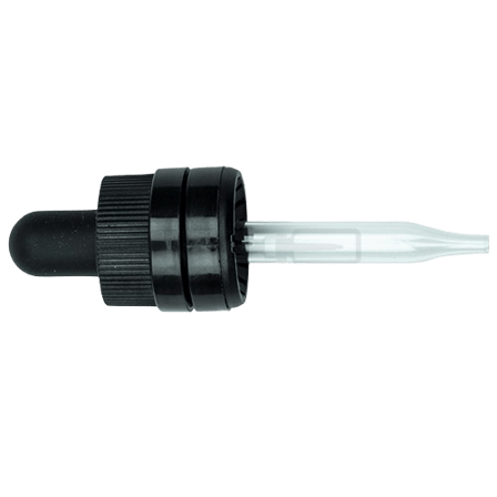 18-415 Black CRC Tamper Evident Dropper with 64mm Glass Pipette (Fits 15 ml Euro Round Bottle) - 2000/Case