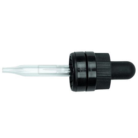 18-415 Black CRC Tamper Evident Dropper with 64mm Glass Pipette (Fits 15 ml Euro Round Bottle) - 2000/Case