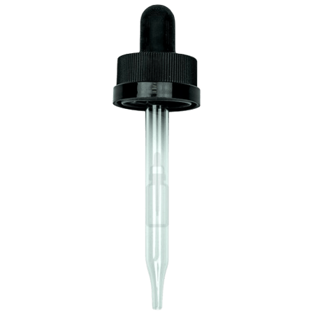 20-400 Black CRC Dropper with 76 mm Glass Pipette (Fits 1 oz Boston Round Bottle) - 1000/Case