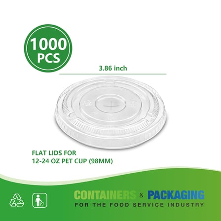 Clear Pet Cold Cup Flat Lid for 12 to 24 Ounces Cup Showing with Dimensions.jpg