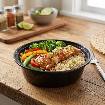 32 Ounce Black Round Microwavable Container With Food.jpg