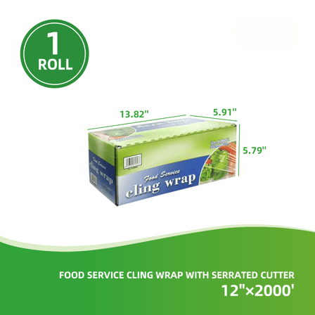 12"×2000' Food Service Cling Wrap with Serrated Cutter - (1 Roll)