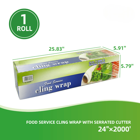 24"×2000' Food Service Cling Wrap with Serrated Cutter - (1 Roll)