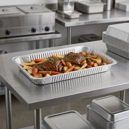 Full Size Standard-Duty Foil Steam Table Pan Medium with Food.png