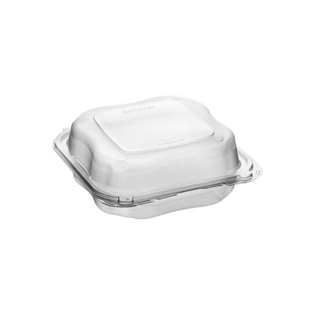 Empty Genpak Clover Clear PP Plastic Hinged Container, Microwave Safe, 8 x 8 x 3.jpg