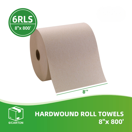 Natural Kraft Hardwound Paper Towel Roll 8" x 8" x 800' - (6-Roll/Case)