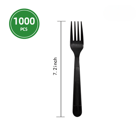 7.2" Black Heavy Weight Plastic Forks - (1000/Case)