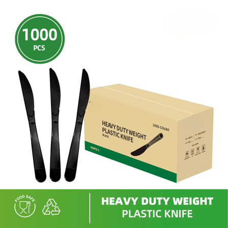 7.4" Black Heavy Weight Plastic Knifes - (1000/Case)