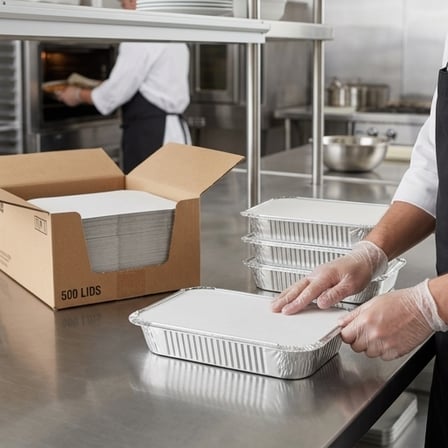 Oblong Foil-Laminated Board Lid for 2.25 lb. Foil Take-Out Container - (500/Case) product image