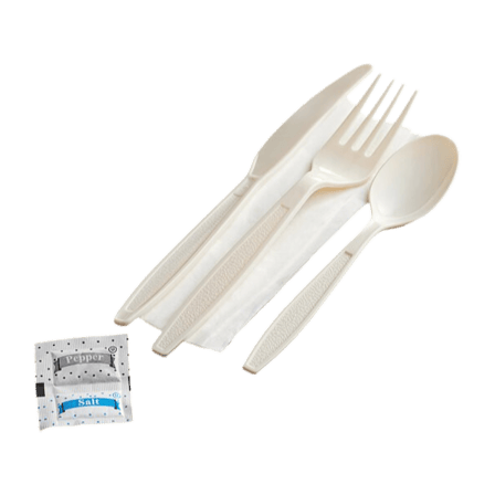 Heavy Weight Beige Wrapped PP Plastic Cutlery Kit - Fork, Knife, Spoon, Napkin, Salt & Pepper.png