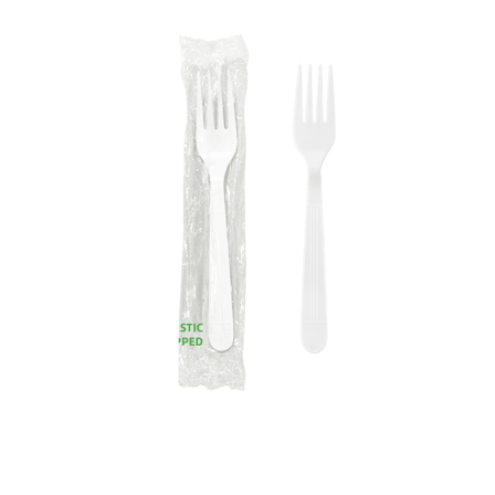 7" White Heavy Weight Individually Wrapped Plastic Forks - (1000/Case)
