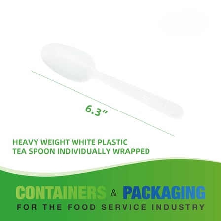6.3" White Heavy Weight Individually Wrapped Plastic Tea Spoons - (1000/Case)