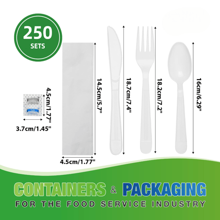 6 in 1 White Heavy Weight Wrapped Plastic Cutlery Kit - (250/Case)