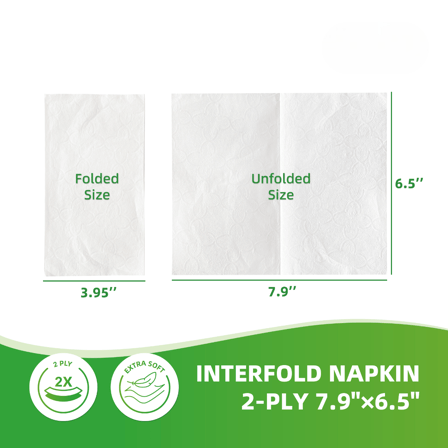 White 2-Ply Interfold Napkins 7.9" × 6.5" - (6000/Case)