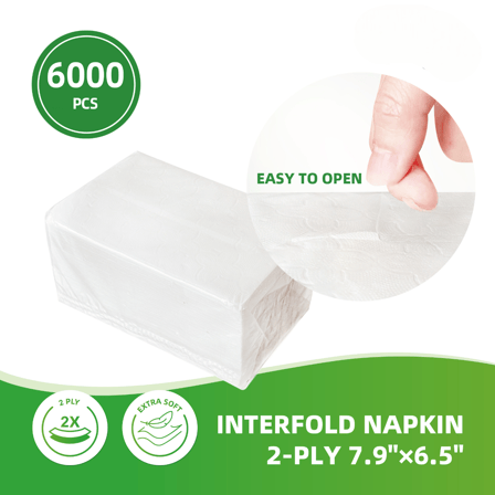 White 2-Ply Interfold Napkins 7.9" × 6.5" - (6000/Case)