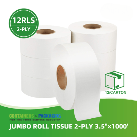 2-PLY Jumbo Bath Tissue Roll 3.5" × 1000' - (12-Roll/Case)