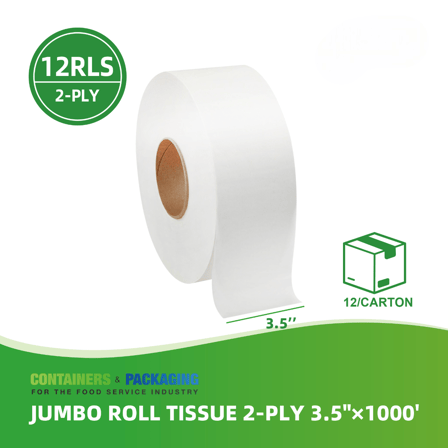 2-PLY Jumbo Bath Tissue Roll 3.5" × 1000' - (12-Roll/Case)