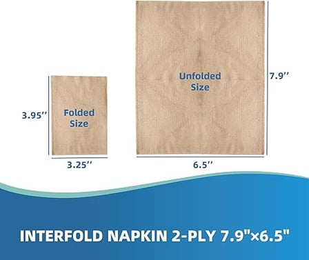 Kraft 2-PLY interfold dispenser napkins 7.9'' x 6.5'' shown with dimensions.jpg