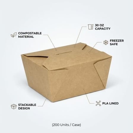 Kraft PLA Lined Compostable #1 Take-Out Container 4.6" x 3.5" x 2.5"- (200/Case) product image