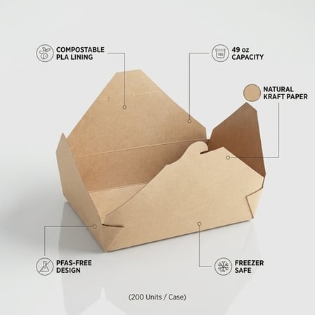 Kraft PLA Lined Compostable #2 Take-Out Container 7.75" x 5.5" x 2" - (200/Case) product image