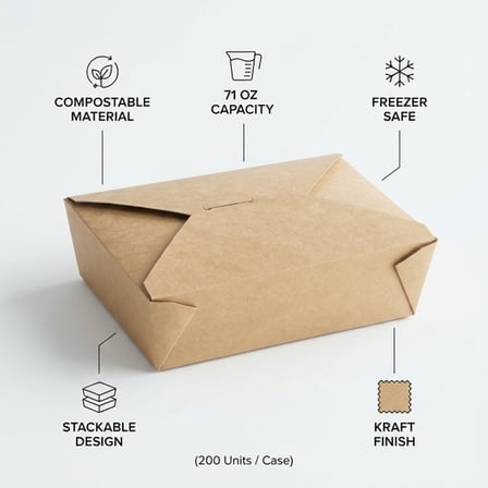 Kraft PLA Lined Compostable #3 Take-Out Container 7.75" x 5.5" x 2.5" - (200/Case) product image