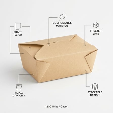 Kraft PLA Lined Compostable #4 Paper Take-Out Container 7.75" x 5.5" x 3.5" - (200/Case) product image