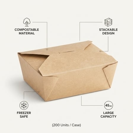 Kraft PLA Lined Compostable #8 Take-Out Container 6" x 4.625" x 2.5" - (200/Case) product image