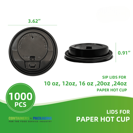 Black 10-24 oz. Paper Hot Cup Lids - (1000/Case)