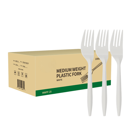 6" White Medium Weight Plastic Forks - (1000/Case)