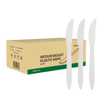 6.5" White Medium Weight Plastic Knifes - (1000/Case)