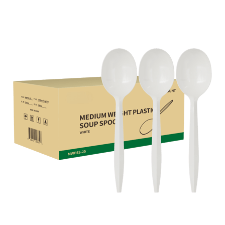 5.5" White Medium Weight Plastic Soup Spoons - (1000/Case)