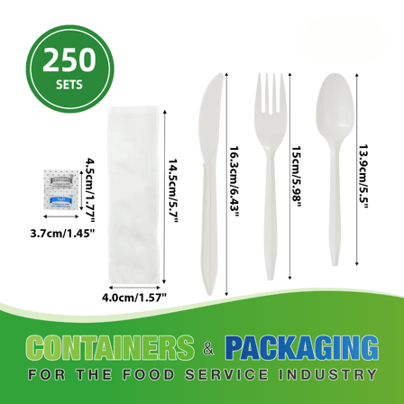 6 in 1 White Medium Weight Wrapped Plastic Cutlery Kit - (250/Case)
