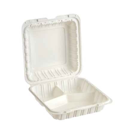 9 by 9 Inches  White Mineral-Filled Plastic Hinged Container, 3-Compartment.jpg