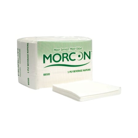Pack of Morcon Morsoft  9 by 9 Inches White Beverage Napkins, 1-Ply.jpg