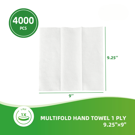 White 1-Ply Multifold Paper Towels 9.25" × 9" - (4000/Case)
