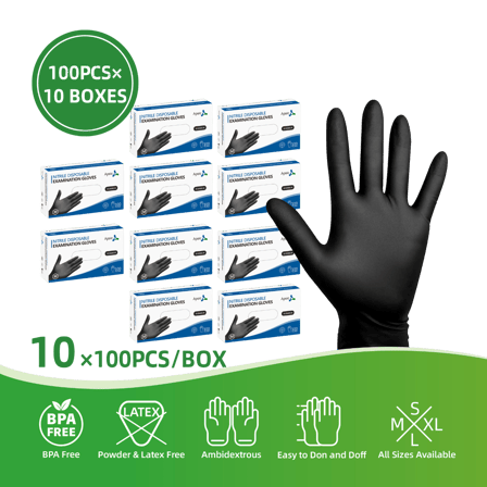 Black Disposable Powder-Free Nitrile Gloves 4 Mil (Medium) - 1000/Case