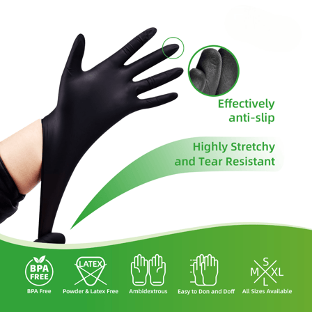 Black Disposable Powder-Free Nitrile Gloves 4 Mil (Medium) - 1000/Case