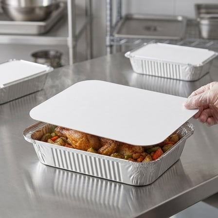 Oblong Foil-Laminated Board Lid for 1 lb. Foil Take-Out Container - (500/Case) product image