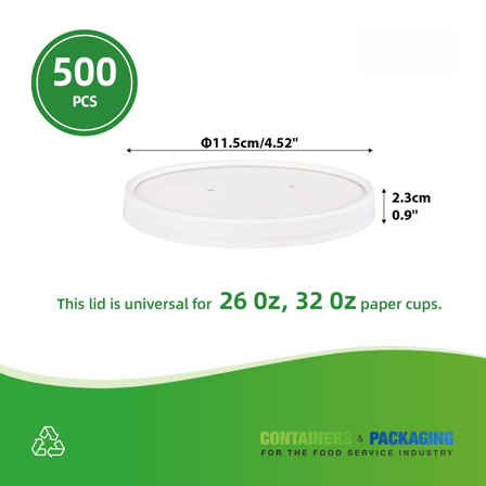 White 26 oz & 32 oz Paper Food Cup Vented Lids - (500/Case)