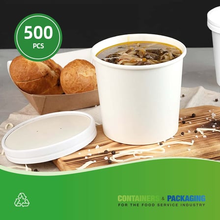 White 26 oz & 32 oz Paper Food Cup Vented Lids - (500/Case)